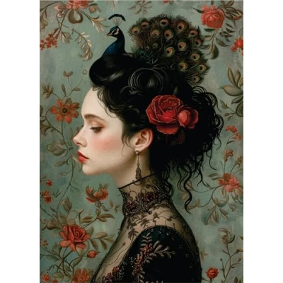 Afbeelding van Gothic Pauwportret rijstpapier, 29,2 x 40,6 cm voor decoupage printkaarten ambachten