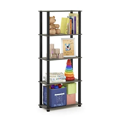 Afbeelding van Furinno 5 laags multifunctioneel rek met vierkante buizen, hout, Frans eiken grijs/zwart, 29,46 x 59,94 145,8 cm
