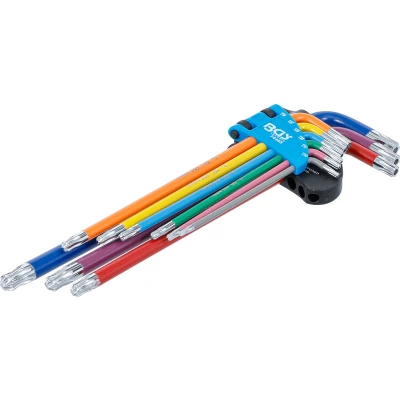 Afbeelding van BGS Stiftsleutelset meerkleurig extra lang Torx met boring en kogelkop T10 T50 9 delig