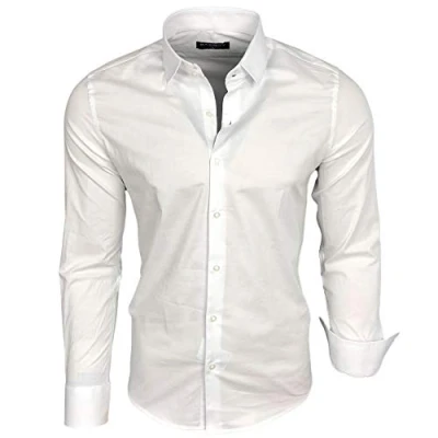 Afbeelding van Baxboy B 500 herenoverhemd met lange mouwen, zakelijk, vrije tijd, bruiloft, gemakkelijk te strijken, slimfit, kentkraag, geschikt om dragen bij pak, wit, 4XL