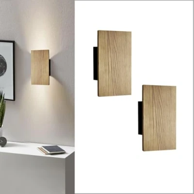 Afbeelding van Ouglres wandlamp van hout, led met schakelaar, set 2, Up and Down lampen voor binnen, vintage, platte wandlampen woonkamer, slaapkamer, bed, hal, modern design,