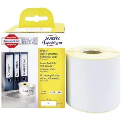 Afbeelding van Avery Zweckform Etiketten (rol) 190 x 54 mm Papier Wit 110 stuk(s) Permanent hechtend Ordneretiketten AS0722480