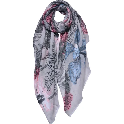 Afbeelding van Juleeze Sjaal Dames Print 85x180 cm Beige Roze Bloemen Shawl