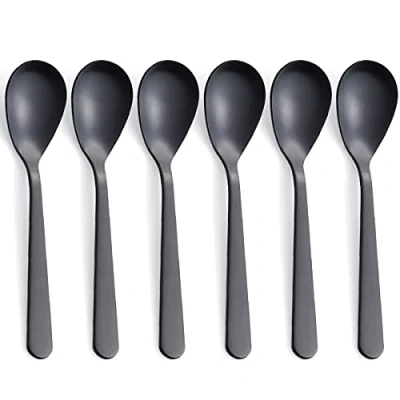 Afbeelding van FULLYWARE Mat zwarte Demitasse Espresso lepels, roestvrijstalen satijnen afwerking koffielepels, mini theelepels, suiker 4,7 inch, set van 6