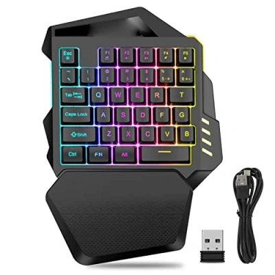 Afbeelding van Eenhandig Gaming toetsenbord, G60 2.4G Draadloos RGB verlicht Half Toetsenbord 35 Toetsen Draagbaar Mini gamingtoetsenbord Compatibele IBM pc voor Win98SE/Me/Win 2000/Win XP/VISTA/WIN 7/WIN 10 systeem