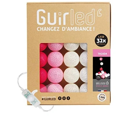 Afbeelding van Tagada Led lichtsnoer met bollen, van katoen, USB, 2 uur nachtlampje, netadapter A, 3 intensiteiten, 32 ballen, 3,2 m