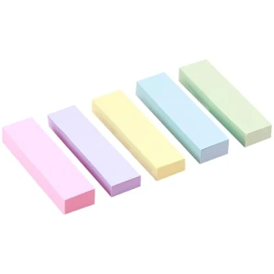 Afbeelding van WOLMIK 500 pastelkleurige plaknotities (78 x 22 mm) kleurrijke verwijderbare zelfklevende memoblokken in blauw, roze, groen, geel, paars Set van 5 pads (elk 100 vellen) Kantoor , thuis en