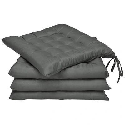 Afbeelding van Beautissu Set van 4 Stoelkussens 40x40 met Linten Lea Zitkussens 5 cm Dikke Vulling Kussens voor Stoelen &amp; Tuinmeubelen Indoor Outdoor delig Stoelkussen Antraciet