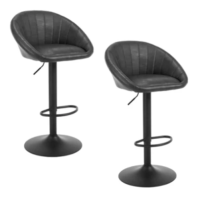 Afbeelding van WOLTU Barkruk, 2 delige set, barstoelen, in hoogte verstelbaar, draaibaar, keukenkruk met rugleuning, kruk keukenbar, 150 kg, kunstleer, metaal, antraciet, BH429an