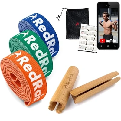 Afbeelding van Red Rab Weerstandsbanden, krachttraining, fitnessband, afzonderlijk of in set met houten handgrepen, weerstandsband, optrekbanden, pull up band, optrekband, fitness