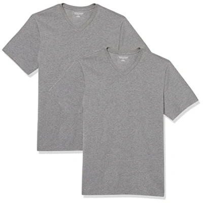 Afbeelding van Amazon Essentials Heren Slim Fit T shirt met korte mouwen en V hals, set van 2, grijs gemêleerd, X Large