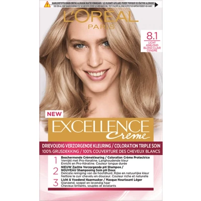 Afbeelding van 2x L&#039;Oréal Excellence Crème Permanente Crèmekleuring 8.1 Licht Asblond