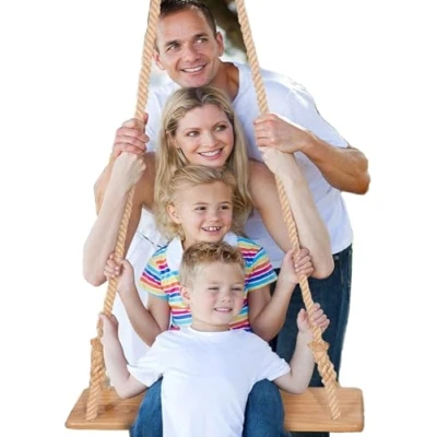 Afbeelding van Morwealth Schommelzitje voor volwassenen, 55 x 19,5 3 cm, draagvermogen: 160 kg, kinderschommel met verstelbaar henneptouw binnen en buiten, extra plankschommel