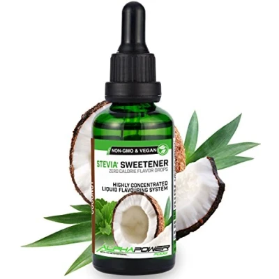 Afbeelding van ALPHAPOWER FOOD® Stevia Flavour Drops, Vegan, flüssig liquid 1x50ml Aroma Kokos Coco, Lebensmittel flavor Konzentrat &amp; Geschmackstropfen Flave Tropfen ohne Zucker, Flavdrops zum Essen Backen