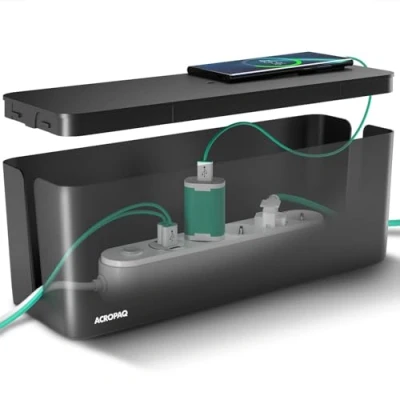 Afbeelding van ACROPAQ Kabelbox Large Opbergbox stekkerdoos, Kabel organiser Zwart ACM003