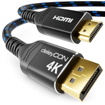 Afbeelding van deleyCON 3,0m 4K DisplayPort naar HDMI Kabel met Aluminium Connector 4K@60Hz (SDR) 4K@30Hz (HDR) DP Aansluitkabel Compatibel AMD NVIDIA PC Computer Monitor Beamer Projector