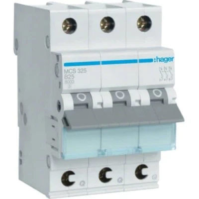 Afbeelding van Hager MCS325 circuit breaker 3 pole 6kA C 25A 3M QC