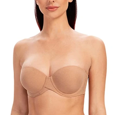 Afbeelding van MELENECA Beugelbeha voor dames, soepele, meervoudige opwaartse, gewatteerde push up strapless bh Cappuccino Heather 75F