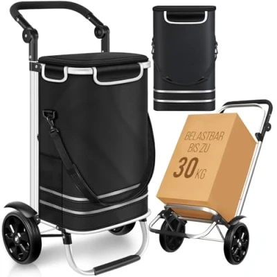 Afbeelding van imono® boodschappentrolley Opvouwbare 3 in1 trolley voor boodschappen; 56 liter incl. koelvak; transport winkeltas (Zwart)
