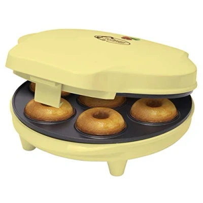 Afbeelding van Bestron Donutmaker in retro design, Mini voor 7 kleine donuts, incl. indicatielampje &amp; antiaanbaklaag, 700 watt, kleur: Geel