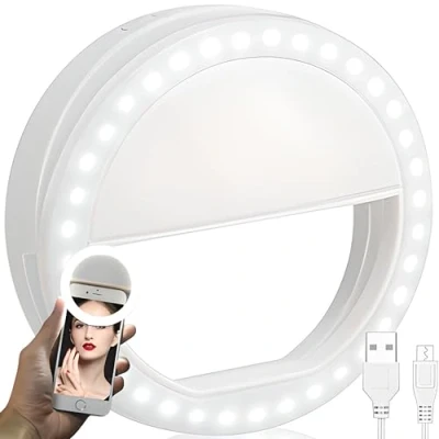 Afbeelding van Retoo selfie licht ring voor mobiele telefoon met 3 kleuren instelbaar en 36 LED ringlicht USB oplaadbare ringlamp make up YouTube video Instagram Ideaal smartphone