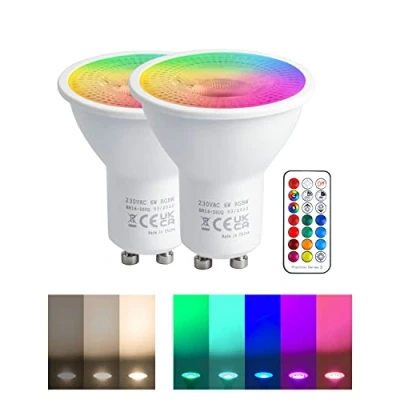 Afbeelding van REYLAX gu10 LED Kleur Veranderende Gloeilampen, 5W Dimbare Ledspot Warm Wit 3000K, RGB 12 Kleuren Spotlight Lamp met Afstandsbediening, 5 Modes, Equivalent 50 Watt Lampen, 2 Stuks