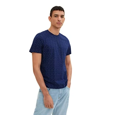 Afbeelding van TOM TAILOR Uomini T shirt 1034878, 31265 Dark Blue Multicolor Design, L