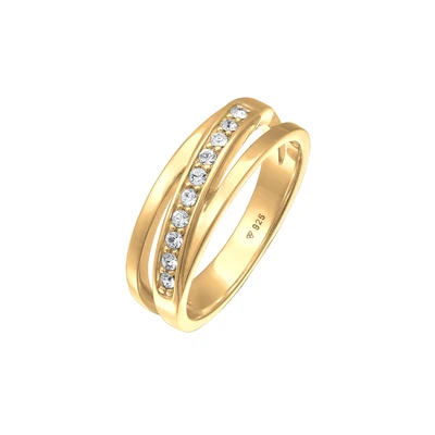 Afbeelding van Elli Classic Crystals Ring goldcoloured, Dames, Maat: 54, Gold coloured