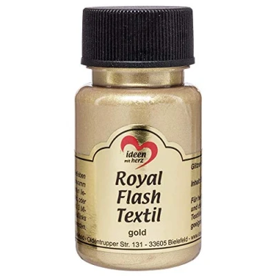 Afbeelding van Ideen mit Herz Royal Flash Textil, Textielverf, glitter metallic, zeer dekkend, romige textielverf op waterbasis, voor licht en donker textiel, 50 ml (goud)