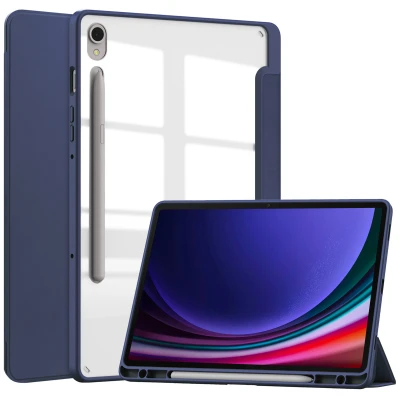 Afbeelding van Samsung Galaxy Tab S9 Hoes: iMoshion Trifold Hardcase Bookcase Shockproof/Valbescherming Hardcase,Bookcase Donkerblauw Kunststof Tablet