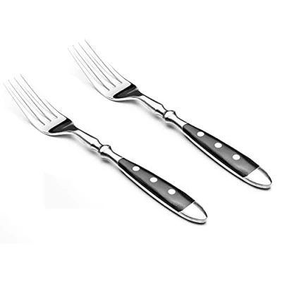 Afbeelding van Kerafactum 2 vorken, vleesvorken, eetvorken, in set, braadvork voor de gedekte tafel, 3 vakken, geklonken, tafelvork, bestek, handvat, zwart, landelijke stijl, bistroset, uitbreidbaar,