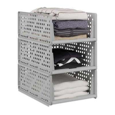 Afbeelding van Relaxdays kast organizer set van 3 stapelbaar uittrekbaar 18 x 33,5 43,5 cm grijs