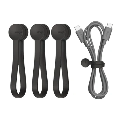 Afbeelding van elago Herbruikbare Magnetische Kabelbinders, Premium Silicone, Multifunctionele Snoerorganizer voor Thuis, Keuken, Kantoor, Reizen [3 Stuks] (Zwart)