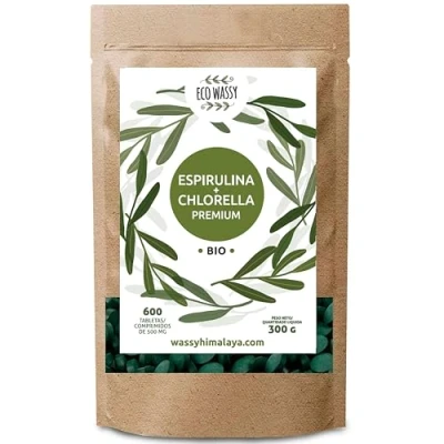 Afbeelding van 600 Chlorella en Spirulina tabletten. Maximale dosis 6000 mg. Natuurlijke energie, gecertificeerd. [veganistisch Verzadigend Detox] Hoog eiwitgehalte. Superfood rijk aan chlorofyl zonder toevoegi