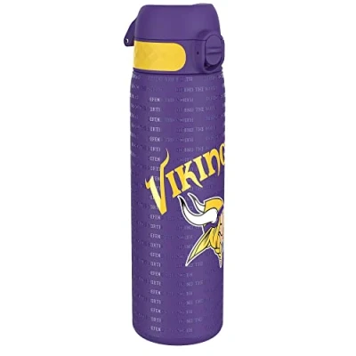 Afbeelding van ION8 Stalen Waterfles, 600 ml/20 oz, Lekvrij, Makkelijk te Openen, Veilige Vergrendeling, Vaatwasserbestendig, Hygiënische Flipcover, Draaggreep, Duurzaam, Reliëfprint, Ontwerp NFL Vikings Drinkfles