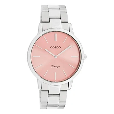 Afbeelding van OOZOO C20028 Horloge Vintage staal zilverkleurig roze 38 mm