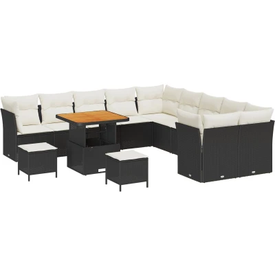 Afbeelding van vidaXL 13 delige tuinset met kussens in zwart poly rattan en acacia
