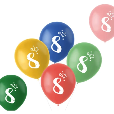 Afbeelding van Folat ballonnen Retro 8 Jaar Meerkleurig 33 cm 6 stuks