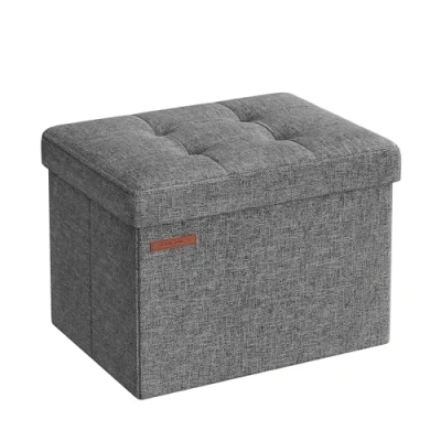 Afbeelding van SONGMICS Poef met opbergruimte, kleine inklapbare zitbank, 31 x 41 cm voetenbank, opbergdoos, tot 130 kg belastbaar, voor woonkamer, slaapkamer, slaapzaal, donkergrijs LSF102G01