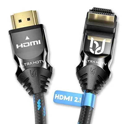 Afbeelding van Ultra HDTV 270 8K HDMI 2.1 kabel 1,5m, hoekstekker, 48 Gbps, @60Hz, 4K @120Hz knikbescherming, nylon mantel