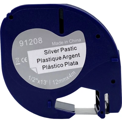 Afbeelding van DULA Dymo LetraTag 91208 S0721730 Label Tape Zwart op Zilver plastic 12mm x 4m 1 Stuk