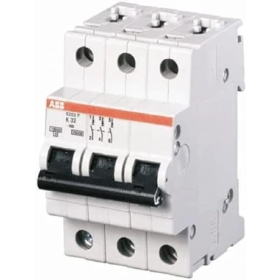 Afbeelding van Abb s203 installatieautomaat 3p k karakteristiek 63a iec en 60898 1 6 ka iec60947 2 10 3 modulen breedte 52 5mm 2cds253001r0607