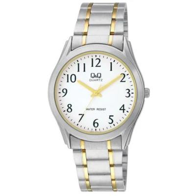 Afbeelding van Q&amp;Q Q594J404Y Horloge Analoog Heren Mannen stalen band Rond Cijfers Staal Zilverkleurig Goudkleurig Wit 3ATM