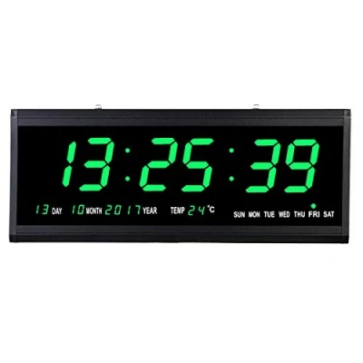 Afbeelding van Digitale radiografisch bestuurbare wandklok groot display, elektronische LED woonkamer thermometer scherm klok met datum en temperatuur