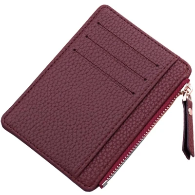 Afbeelding van PU Leren Portemonnee I Pasjeshouder Met Rits Creditcardhouder Mini Wallet Voor 7 Pasjes Incl. Geldvakje Bruin