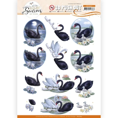 Afbeelding van 3D Push Out Amy Design Elegant swans Black