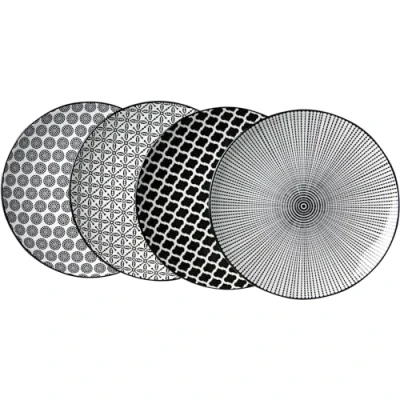 Afbeelding van Takeo eetset, 4 delen, 26,5 cm diameter, porseleinen borden, zwart en wit