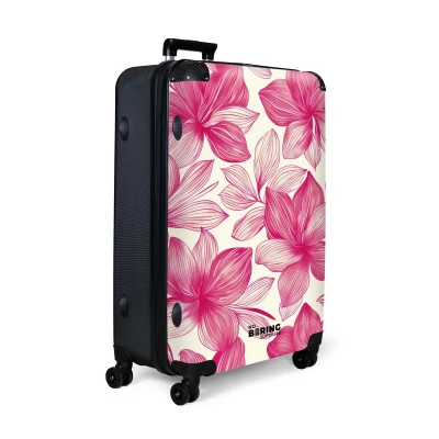 Afbeelding van NoBoringSuitcases.com® Koffer groot Reiskoffer lichtgewicht Wit met roze bloemen Rolkoffer 4 wielen Grote trolley XL 98 liter bagage