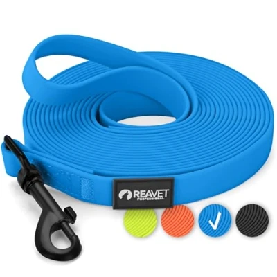 Afbeelding van ReaVET looplijn voor honden, 5 meter, blauw, robuuste en waterdichte hondenlijn, lang, oefenlijn met handvat, trainingslijn, grote kleine honden