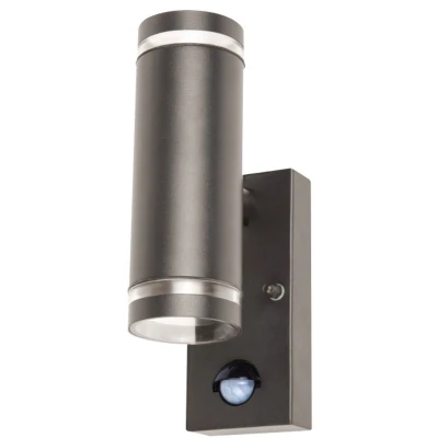Afbeelding van IP54 Donkergrijze LED Up &amp; Down Wandlamp GU10 PIR Sensor Weerbestendig